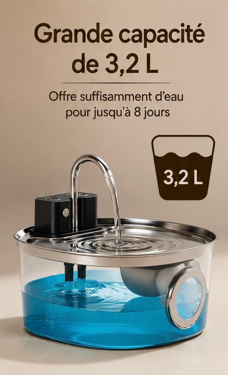 Fontaine à eau AquaPaw Pro 3L — Sans fil, Capteur & Acier Inoxydable
