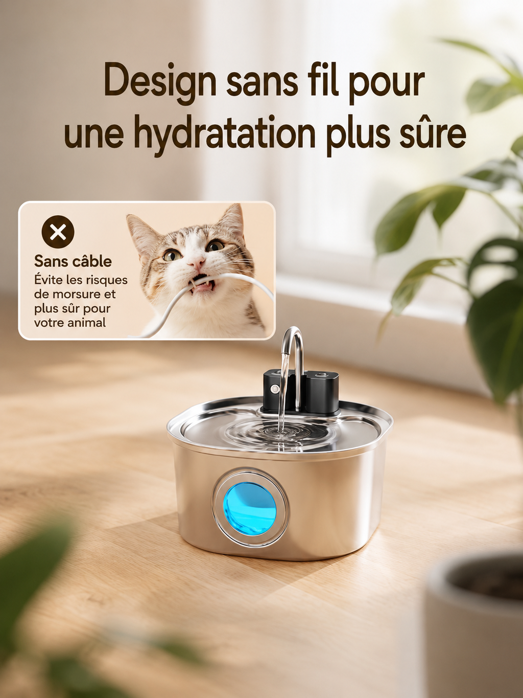 Fontaine à eau AquaPaw Pro 3L — Sans fil, Capteur & Acier Inoxydable